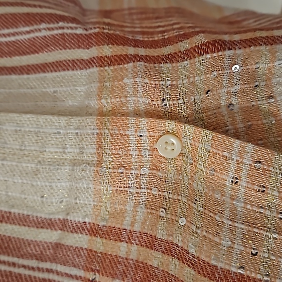 SIMPLY EMMA red pink white plaid silver thread sequin accent button down 3X - Picture 6 of 10